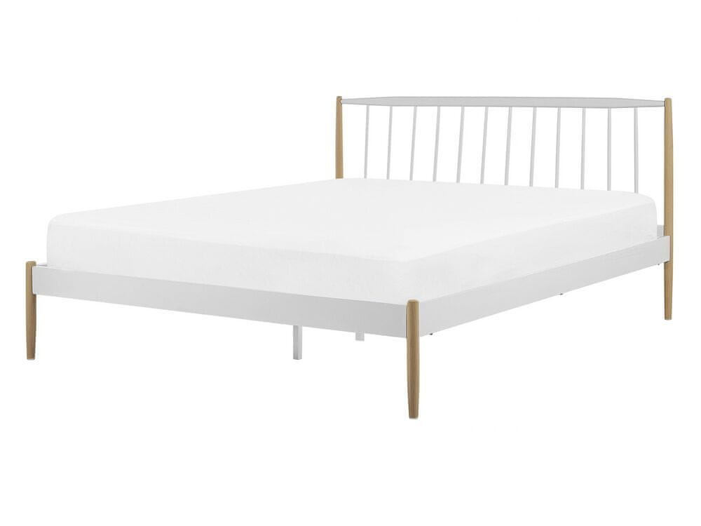 Beliani Kovová posteľ 140 x 200 cm bielo hnedá MAURS